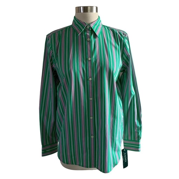 Lauren Ralph Lauren NWT 100% Cotton Woman’s Button Down Vertical Striped Shirt - Picture 12 of 13